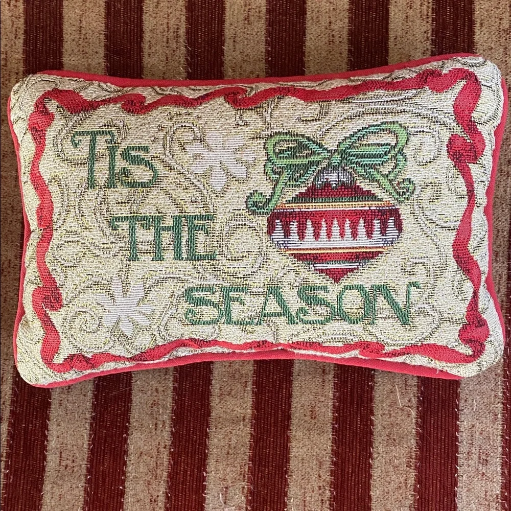 Festive red, green and gold Holiday Throw Pillow. “Tis THE SEASON”